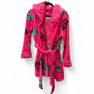 Betsey Johnson Pink Floral Hooded Bathrobe